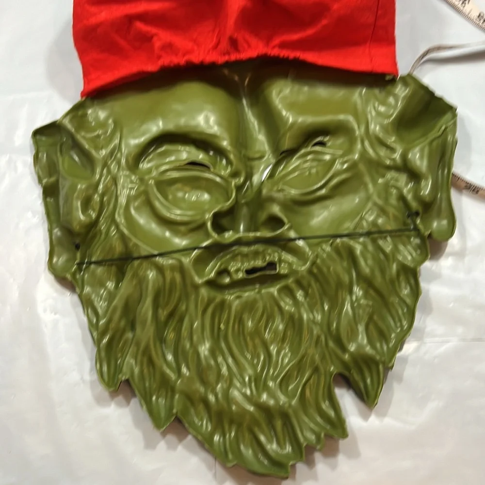 SCARY FACE horror mask GREEN GARDEN Gnome beard RED POINTY HAT Halloween monster